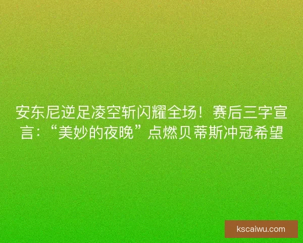 安东尼逆足凌空斩闪耀全场！赛后三字宣言：“美妙的夜晚” 点燃贝蒂斯冲冠希望
